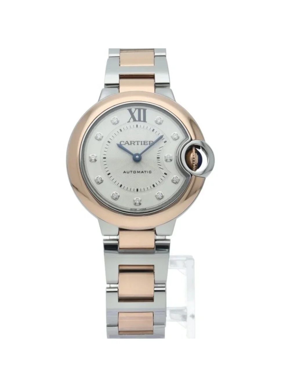 Cartier Ballon Blue Watch 33 Diamond Box 18k Pink Gold SS Silver